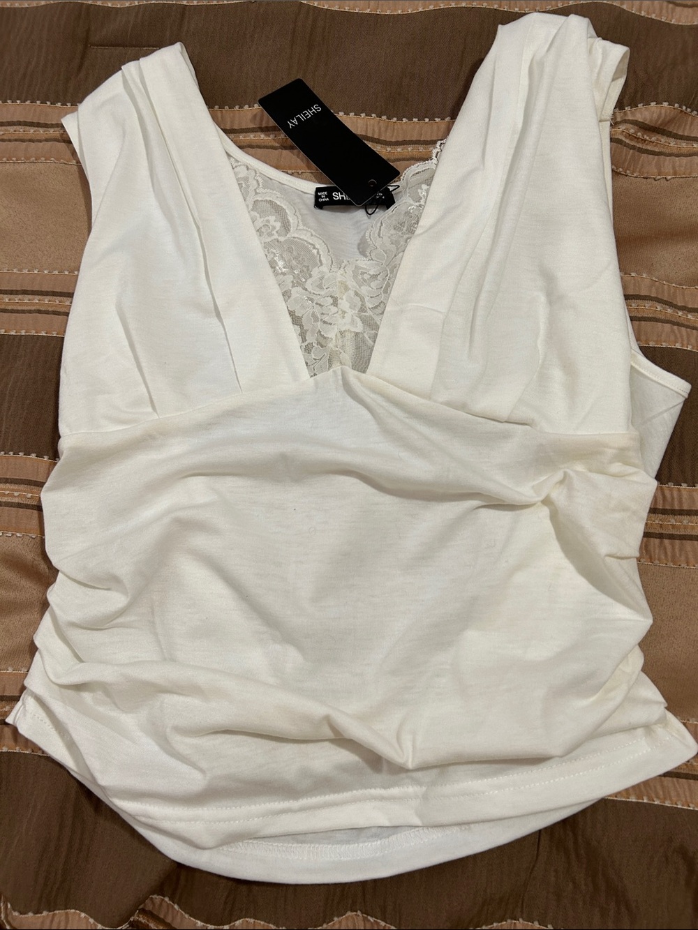 Sheilay White Lace-Trim Sleeveless V-Neck Women’s Top